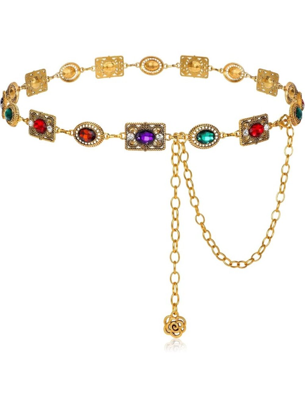 Stylish Western Concho Chain Belt for Women - Cowgirl Metal Gems Waist Accessory